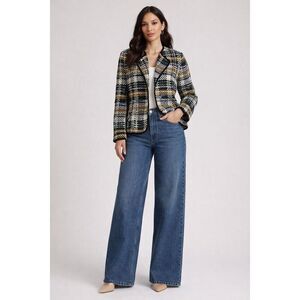 Etcetera Womens Multicolor Plaid Boucle Wool Blend Tweed Blazer Size 14